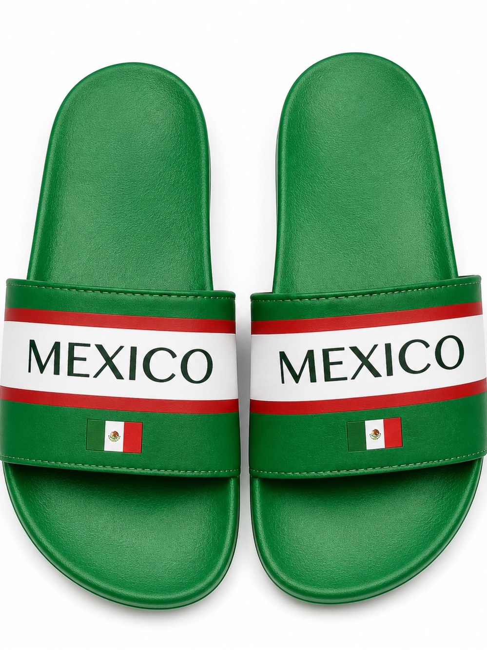Size 11 Green 'Mexico' Slide Sandals with Flag Accent